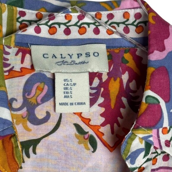 Calypso St. Barth Multicolor Boho Print Cotton Button Front Blouse Women’s small - Picture 6 of 7